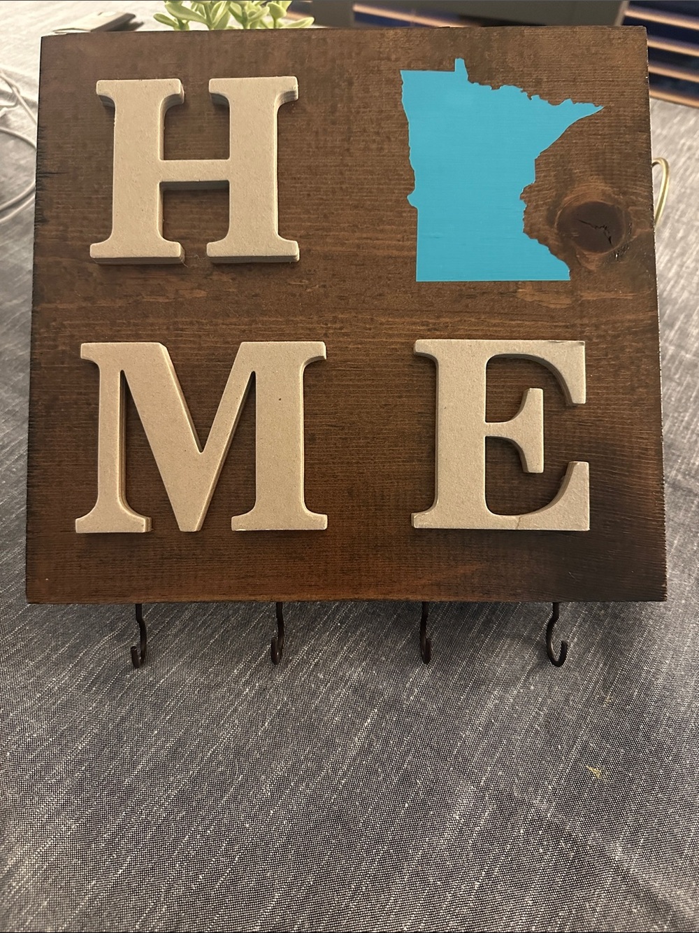 HOME Wall Hook Sign in Turquoise and Natural Wood